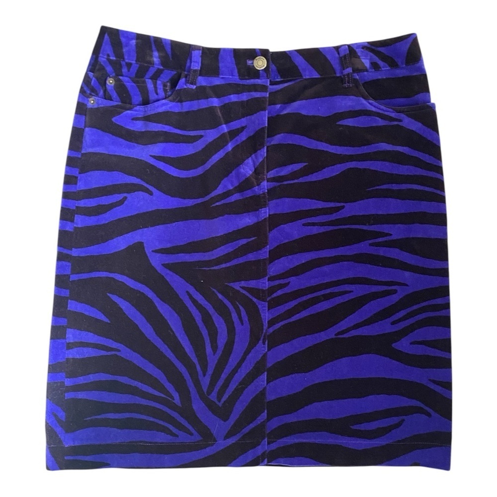 Boden Womens Purple Zebra Print Velveteen Skirt Size US 10 Long Y2K Style